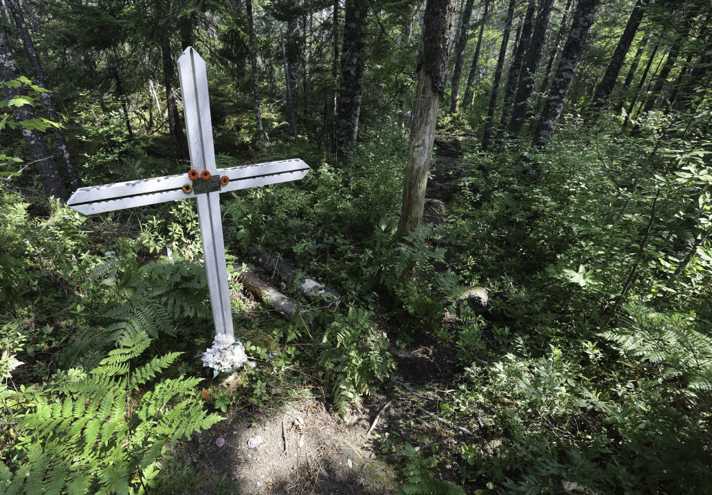 The scene of the 1944 plane crash memorial site that firefighters were able to save from the wildfire. 