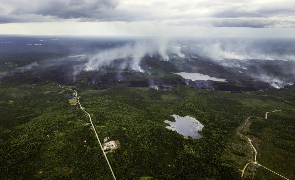 aerial shot of wildfire at long lake