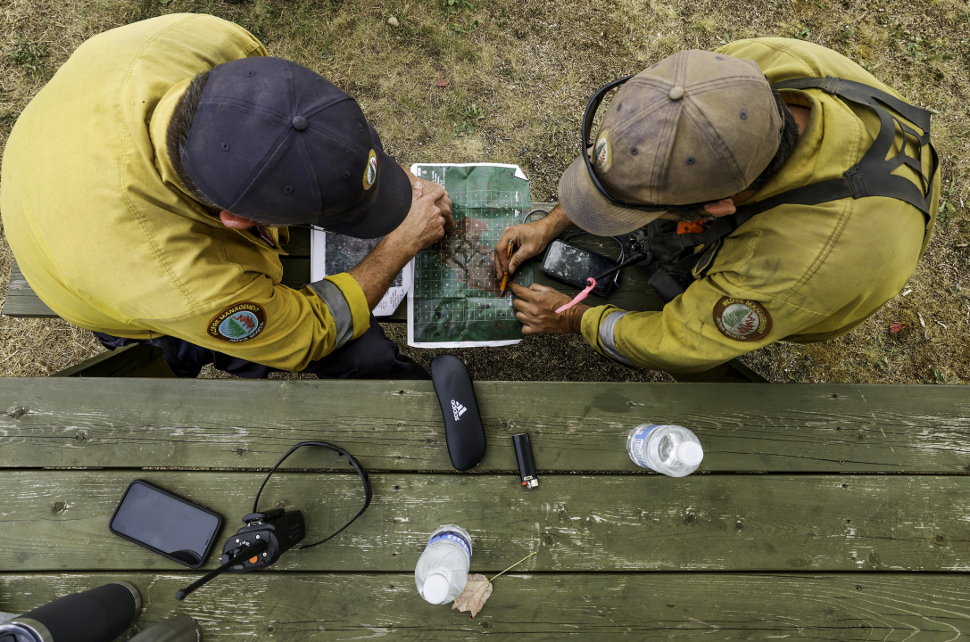 firefighter looks over map