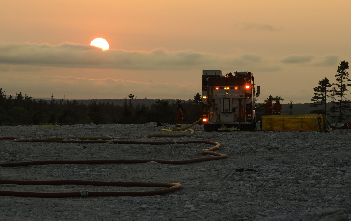 A fire crew responds to the wildfire.