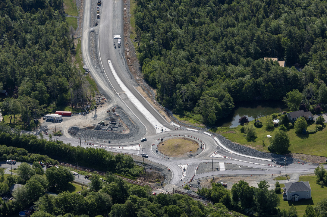Arial photo of the new Wellington roundabout that is part of the Aerotech Connector project.