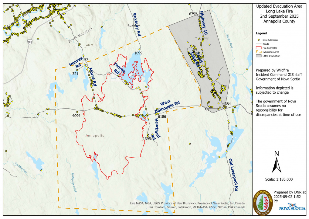 Map with red outline of evacuation zone in Annapolis County