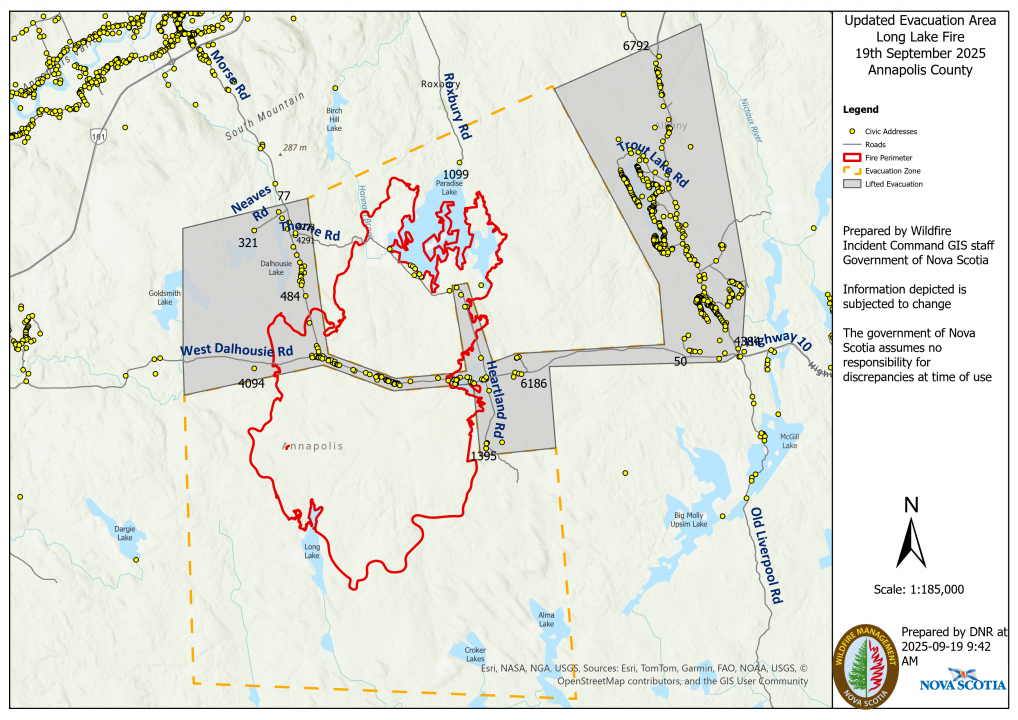 The yellow dots on this map represent the 20 homes that were lost due to the wildfire.