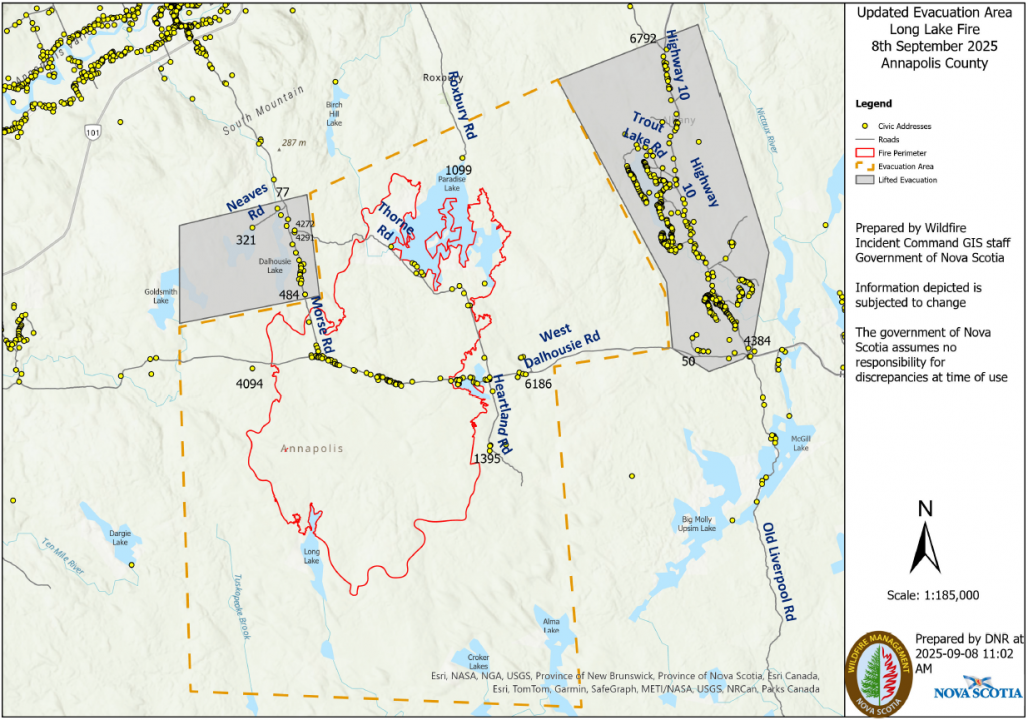 Map of evacuation area around Long Lake