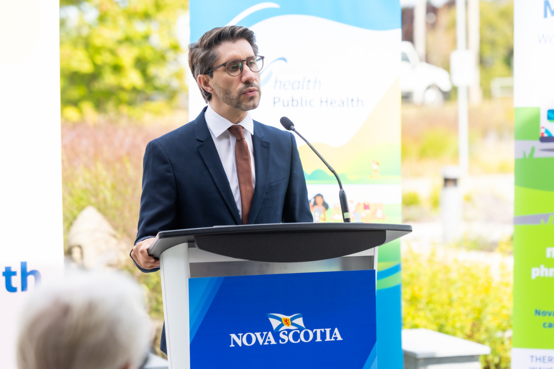 Dr. Jesse Kancir, Deputy Chief Medical Officer of Health, answers questions from media at the RSV immunization announcement.