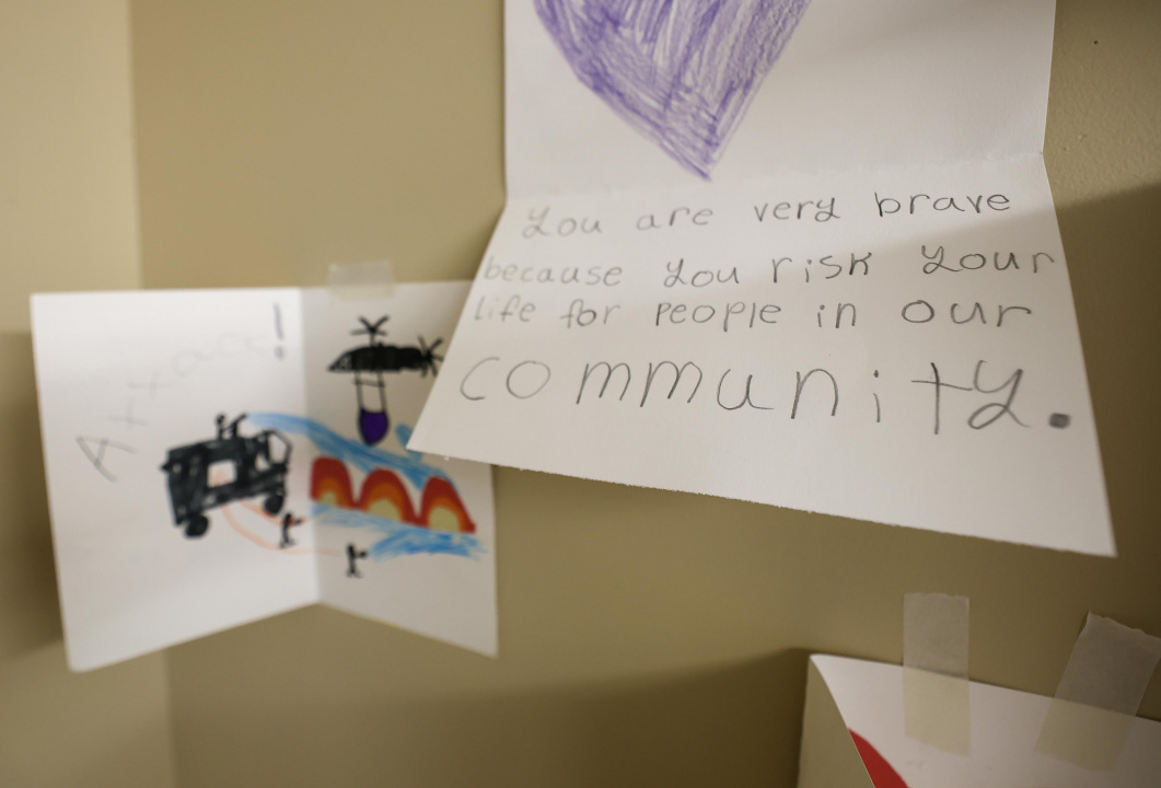 Handmade cards thanking firefighters for their bravery and service.