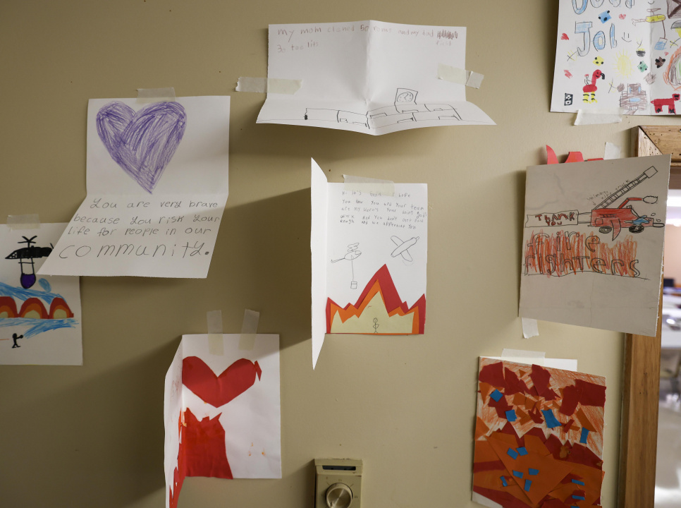 A collection of cards made by local elementary school students to thank firefighters working on the Long Lake wildfire.
