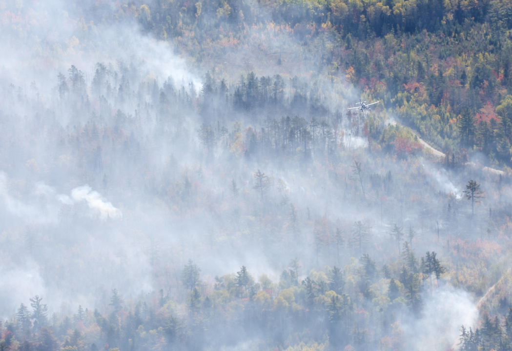 Aerial photo of smoke from the woods around Lake George