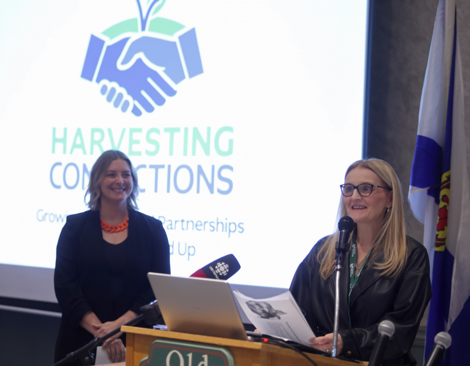 Brenda MacDonald, Senior Director, Nutrition & Food Services from Nova Scotia Health at a podium