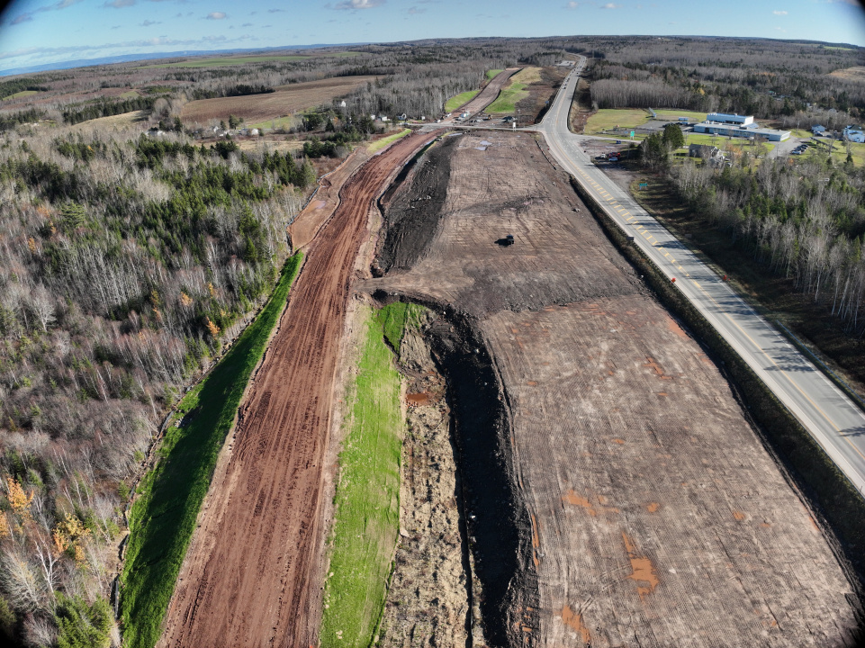Aerial photo of clearing for highway twinning