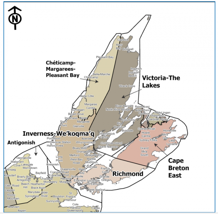 Map showing how the current district of Inverness would be divided into two new electoral districts.