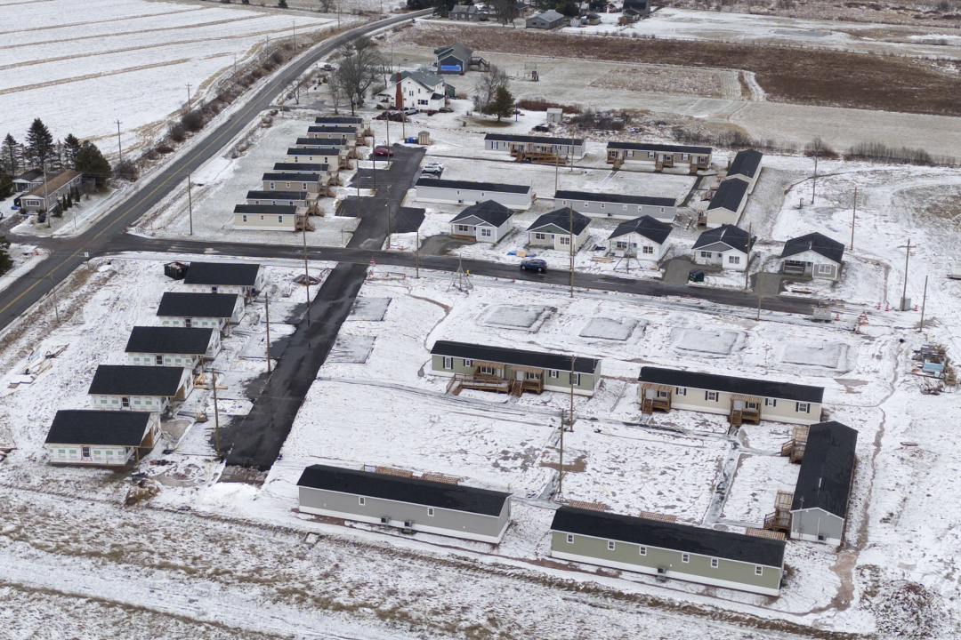 Aerial view of The Groves at Hillsdale, a modular home community in Amherst.