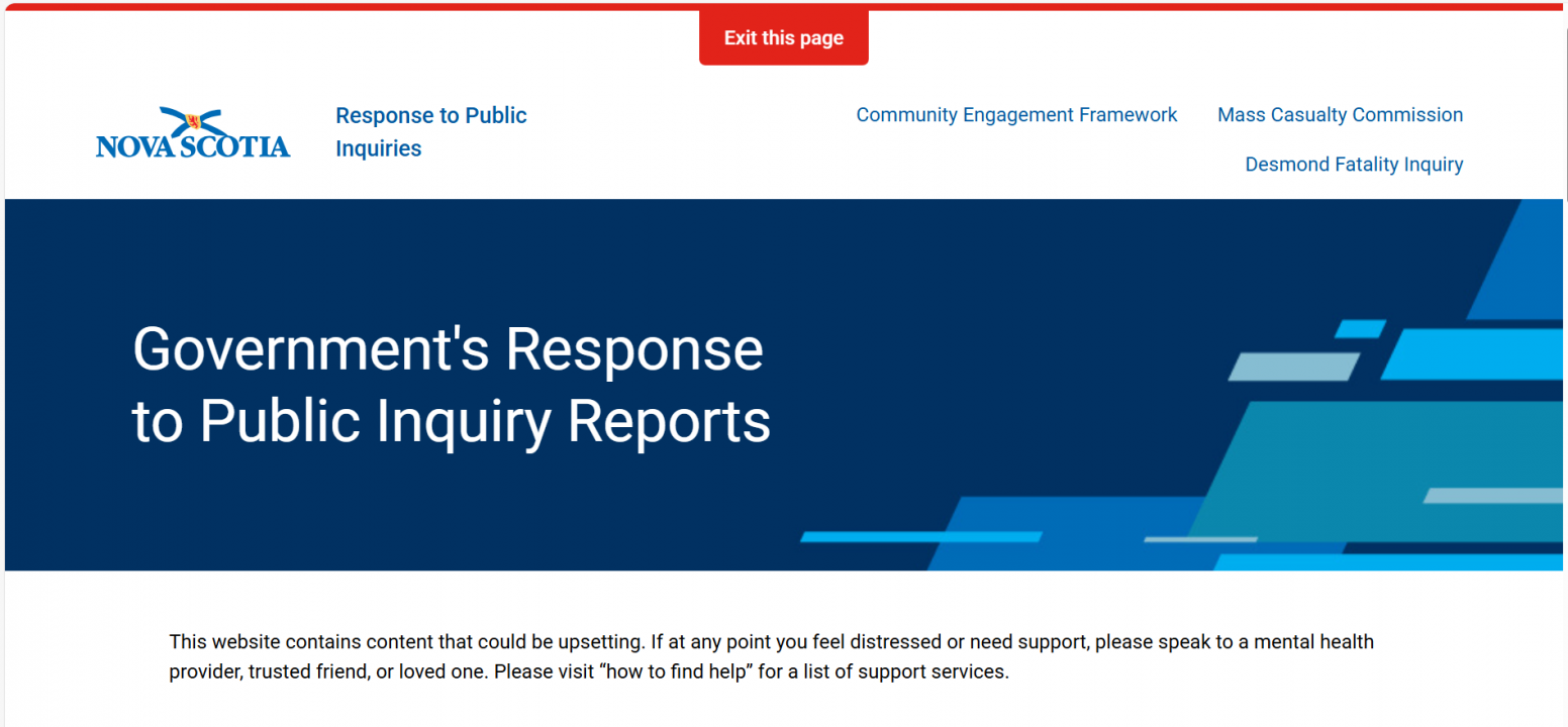 Screenshot of https://nsgovresponse.ca/ web page