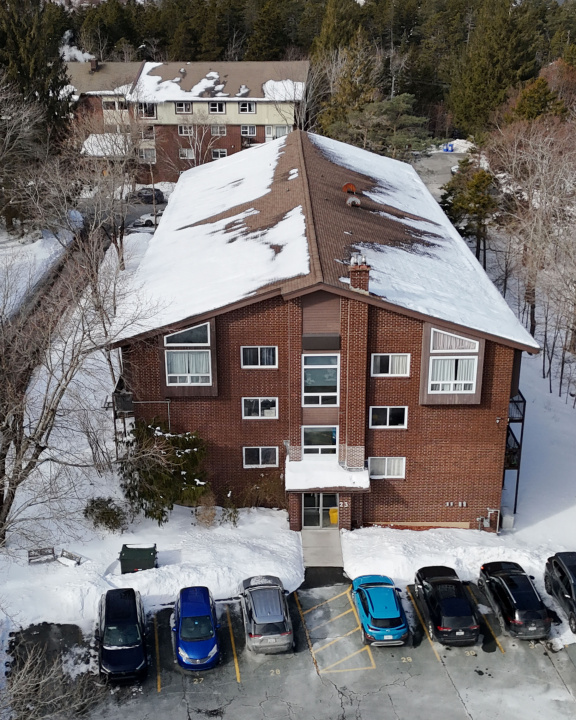Aerial view of an apartment building