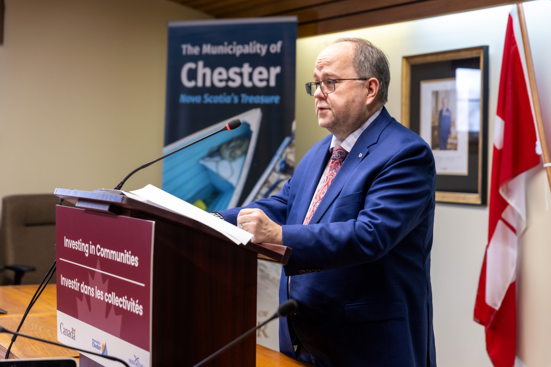 John A. MacDonald, Minister of Municipal Affairs, announces provincial investments totalling more than $5.8 million to modernize the wastewater system and lay the groundwork for more than 650 new homes in Chester Basin. 