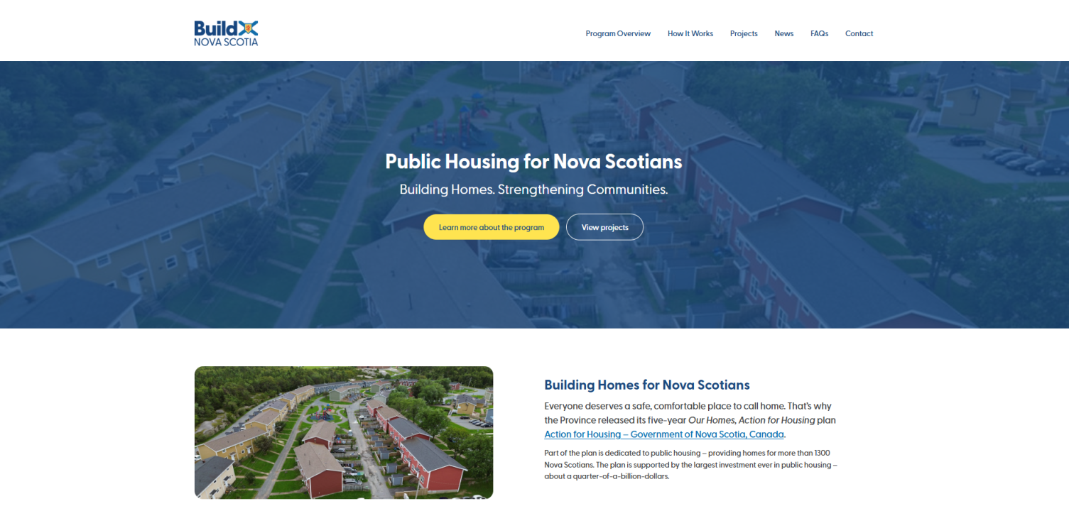 Screenshot of public housing website home page