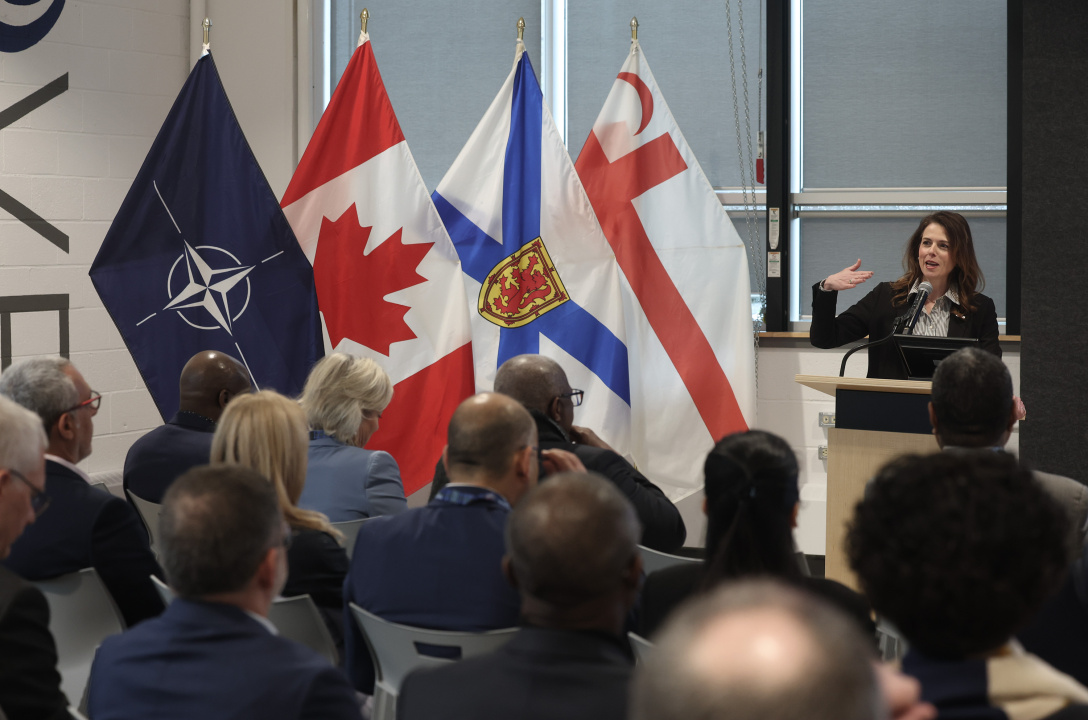 Melanie Nadeau, CEO of COVE, provides the delegation with an overview of the centre's work.