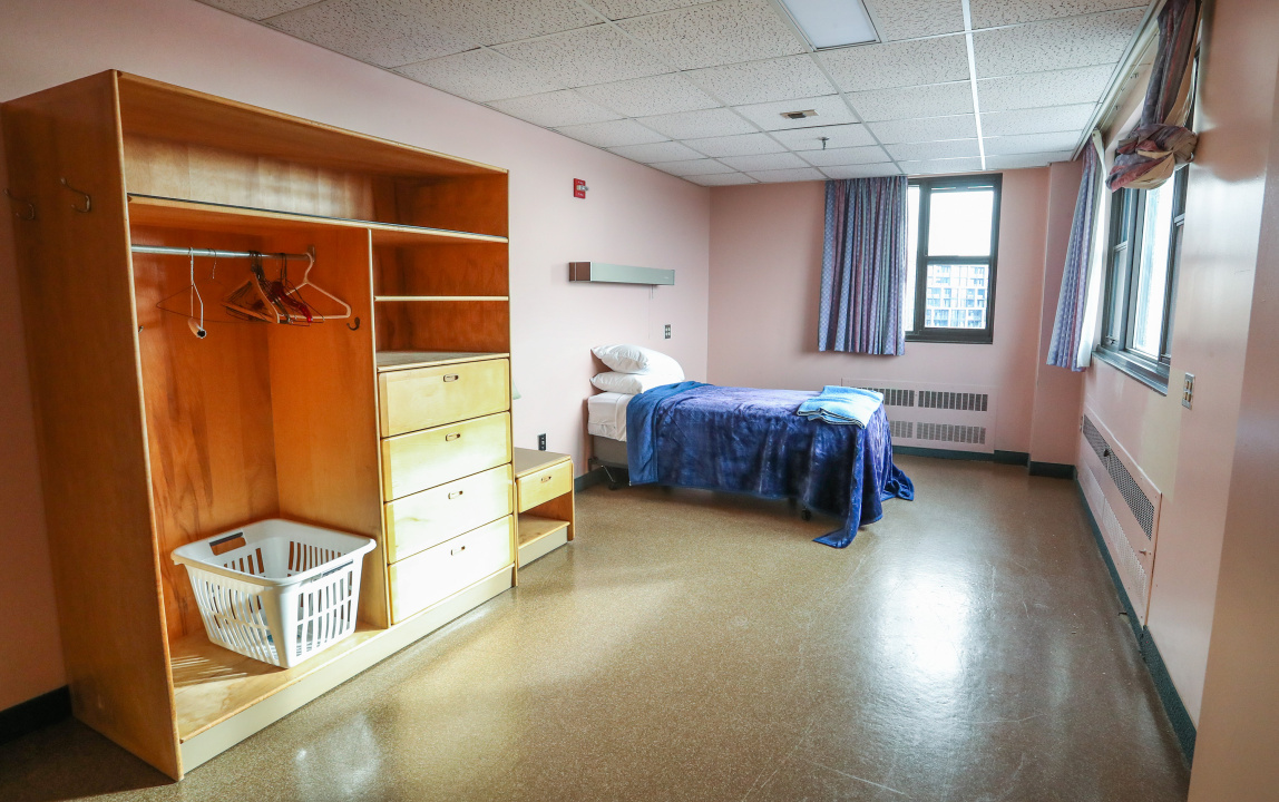 A bedroom in The Rose supportive housing facility.