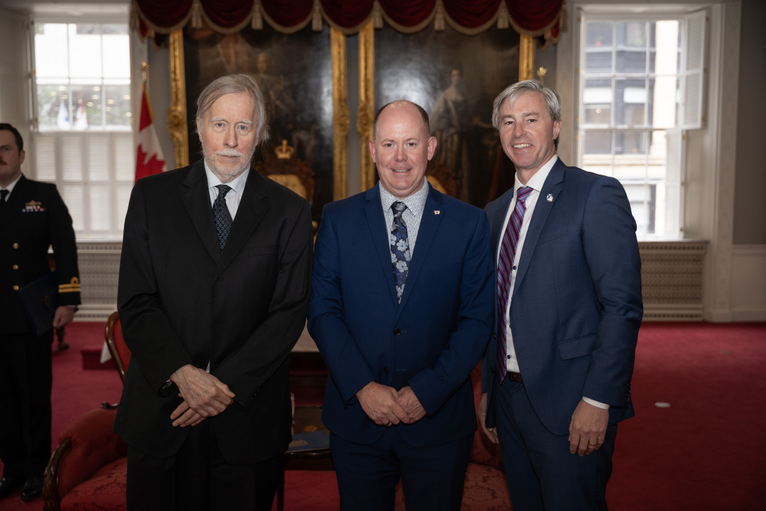Justice Joel Fichaud, Natural Resources Minister Tory Rushton and Premier Tim Houston