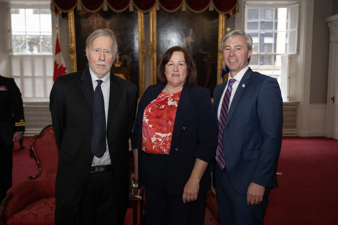 Justice Joel Fichaud, Opportunities and Social Development Minister Susan Corkum-Greek and Premier Tim Houston