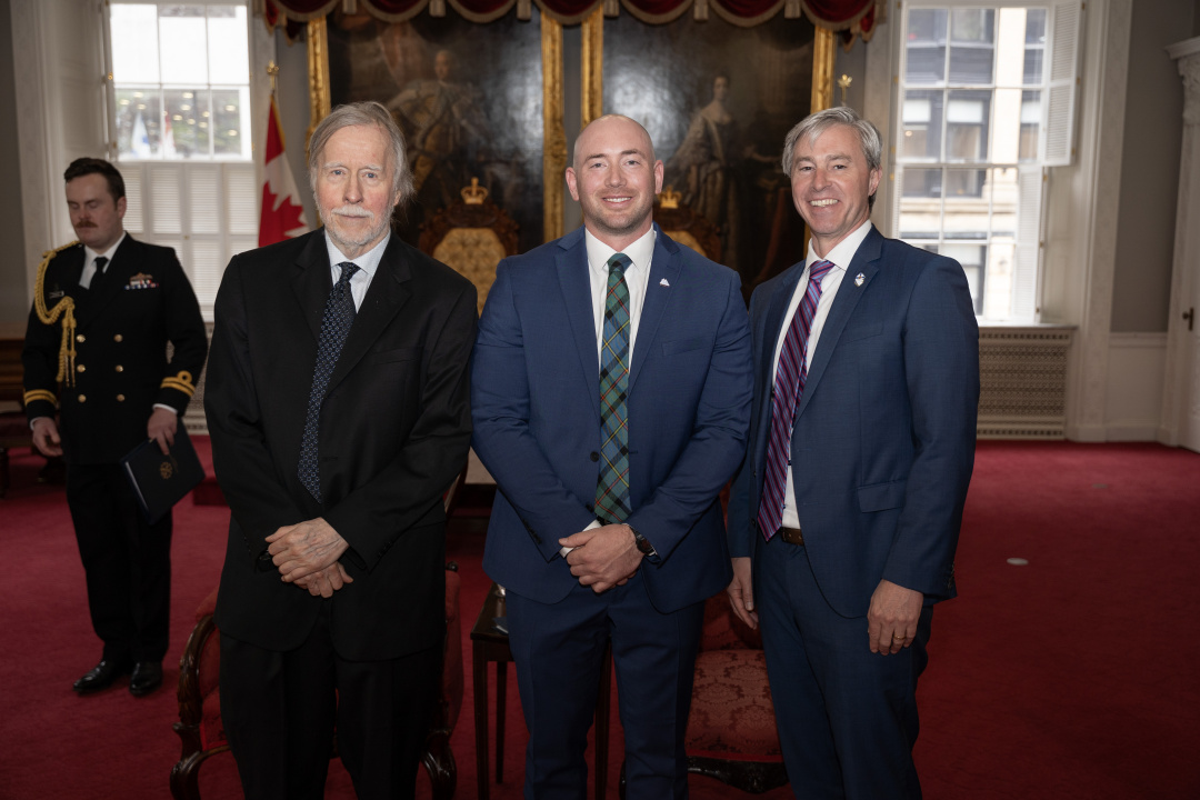 Justice Joel Fichaud, Energy Minister Marco MacLeod and Premier Tim Houston