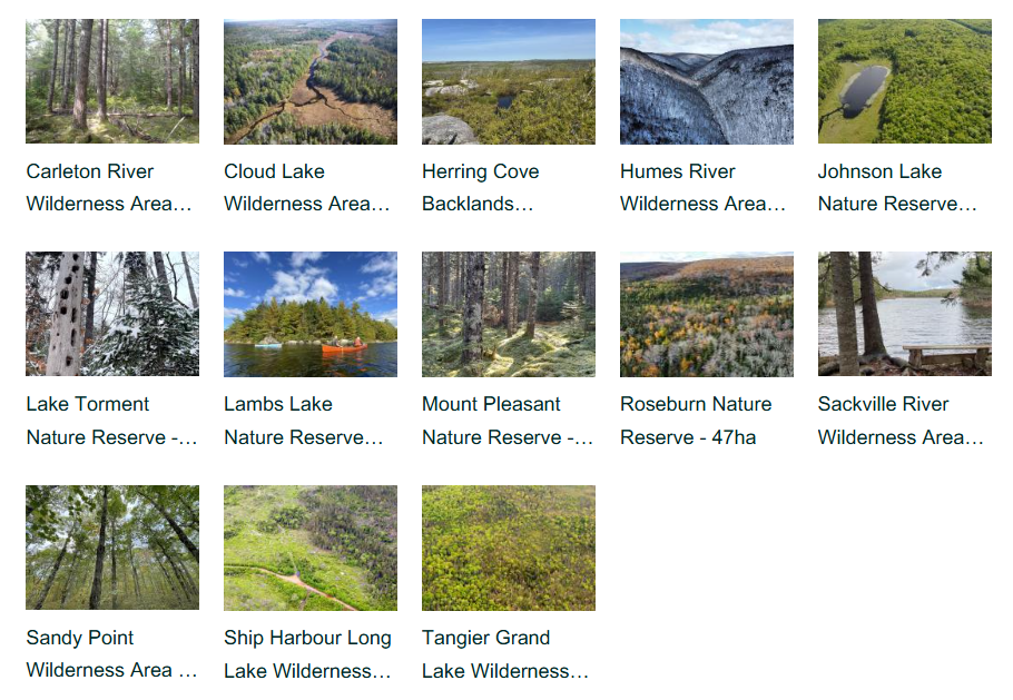 Screenshot of proposed protected area thumbnail photos