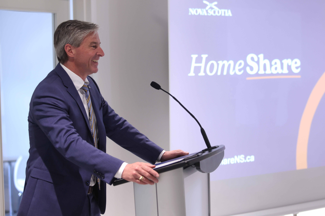 Premier Tim Houston speaks at the announcement.