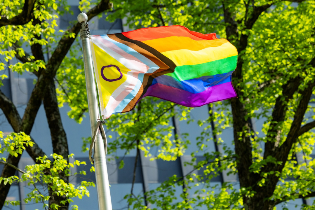 The Pride flag flying.