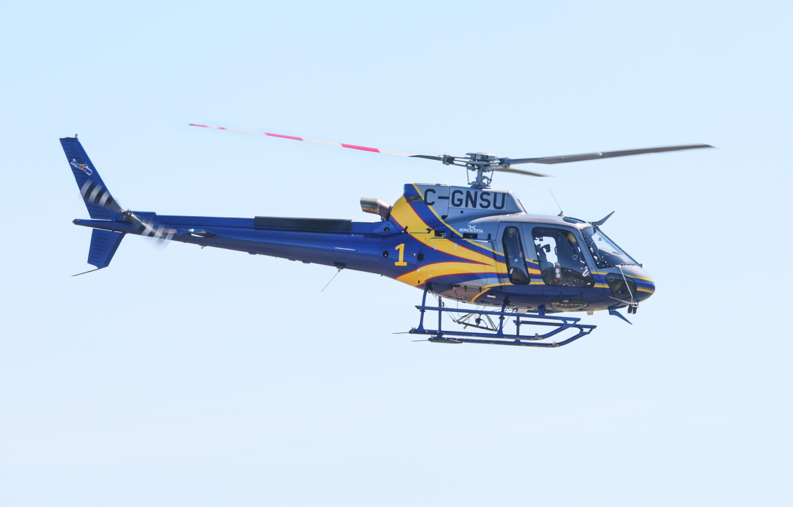 A helicopter in the air