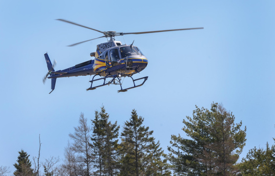 A helicopter in the air