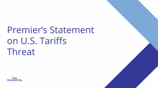 Graphic with the words Premier's Statement on U.S. Tariffs Threat