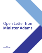 A graphic that reads Open Letter from Minister Adams