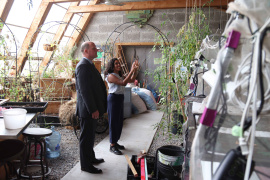 Environment and Climate Change Minister Timothy Halman tours the Hope Blooms greenhouse in 2023. (Province of Nova Scotia / File)