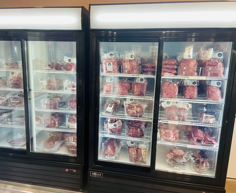 Packages of meat in a cooler 