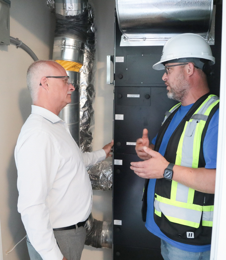 Housing Minister John White and Shawn Murphy, Site Manager, RCS Construction