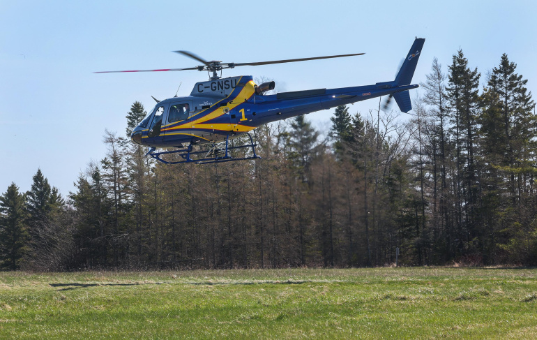 A helicopter in the air 