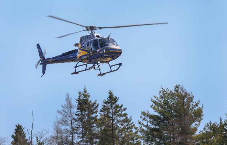 A helicopter in the air