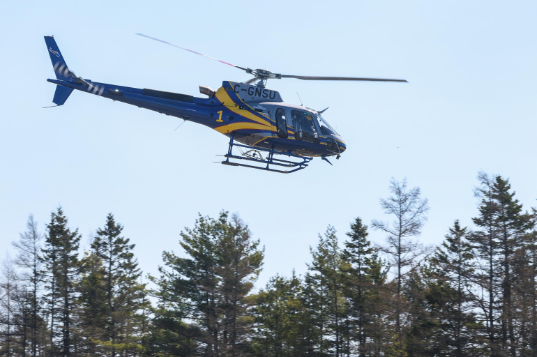 A helicopter in the air