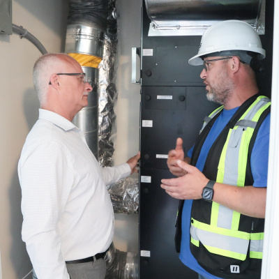 Housing Minister John White and Shawn Murphy, Site Manager, RCS Construction