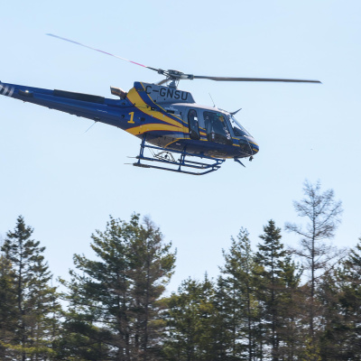 A helicopter in the air